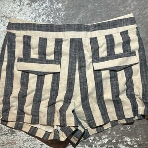 Stripped Blue and White Mini Shorts with zipper in the back.